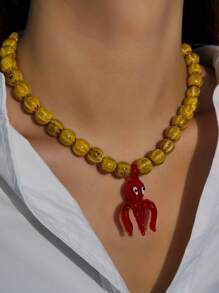 1 pieza Collar colgante de cerámica con diseño de calabaza, pulpo, estrella de mar o cactus en estilo de moda y dibujos animados, piezas únicas pintadas a mano, adecuado para hombres y mujeres, uso diario, festivales, citas, regalos