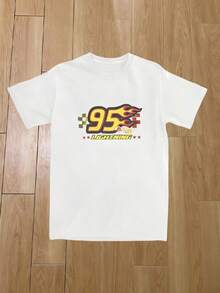 For Autumn People Cars Lightning McQueenS 95 Flame-Bayingimg T Shirt Short Sleeves Funny Tshirt Summer 100 Cotton O Neck Plus Size Top Teesp Tees - 白色 - 查看 1