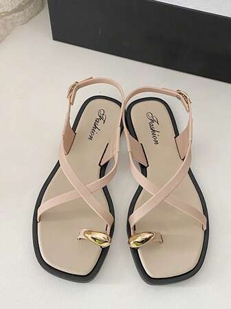 Women's Flat Sandals, Metallic Elegant Party Vacation Casual Beach Cute Fairy Wedding Outdoor Sexy Chinese Style Lovely Comfortable PVC Plastic Criss-Cross Strap Flat Sandals, Suitable For Beach, Holiday, Wedding, School, Office, Home, Outdoor, Summer