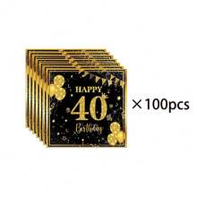 20pcs/40pcs/60pcs/100pcs,6.5-Inch Tissues, Birthday Napkins For 16, 21, 30, 40, 50 And 60 Years Old, Black And Gold Cocktail Drink Napkins, Black And Gold Disposable Party Napkins Are Suitable For Decorative Tissue Products For Parties, Birthdays, Anniversaries, And Special Birthdays Such As Christmas, Halloween, Easter, Thanksgiving, Etc - Multicolor - View 17
