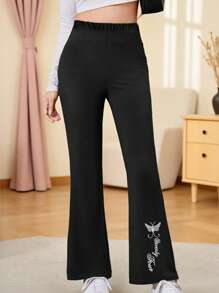 Pantalones con estampado de mariposa para niñas, nuevos pantalones largos para niñas jóvenes, pantalones acampanados para niñas, estilo de moda coreano, adecuados para primavera y otoño