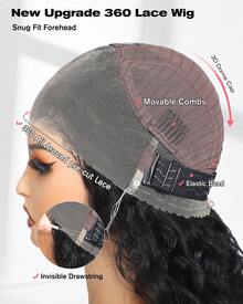 GABRIELLE Peluca de cabello humano 3 en 1, lisa y rizada, para mujer, 180 % de densidad, sin pegamento, con encaje, fácil de peinar, ideal para principiantes, sin costuras y con clip. - Natural Black - Ver 9