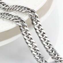 Men's Metallic Geometric Bracelet & Necklace Set, Punk Style Titanium Steel Braided Double-Sided Polished Accessory, Suitable For Daily Wear
