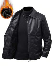 Men's PU Leather Jacket Coat, Thermal Lined, Thickened For Autumn/Winter