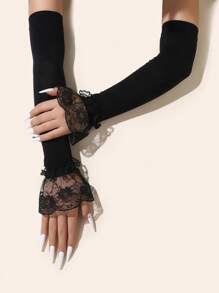 1 pièce Manches en dentelle et mousseline pour femmes, manches évasées transparentes et respirantes, réchauffe-bras mode pour l'extérieur, protection solaire, automne