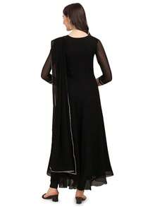 Estationeryhouse Women's Georgette Anarkali Kurta Kurti With Dupatta (Bottoms Not Included) (Black) - Black - View 3