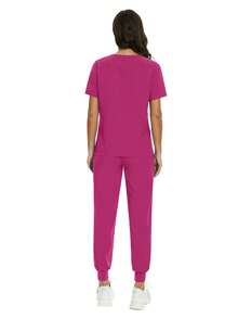 Women's Fashion Uniform Set, Includes Surgical Gown And Sweatpants, Suitable For Doctors, Nurses, And Spa Services - Hot Pink - View 3