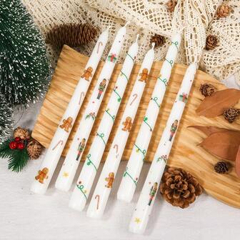 YESTARY شمعتان طويلتان من ماركة YESTARY، بطول 10 بوصات بدون رائحة، بنقوش بأنماط عيد الميلاد لديكور حفلات عيد الميلاد وتزيين طاولة العشاء والمنزل وغرف الديكور، هدايا عيد الميلاد