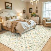 8x10 Area Rugs Living Room: Floral Washable Vintage Large Soft Boho Non-Slip Indoor Floor Stain Resistant Carpets Bedroom, Dining Room, Farmhouse, Nursery, Home Office - Beige/Multi - 米色/多色 - 查看 2