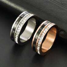 1 Stück luxuriöser Ring im römischen Ziffernnumeral-Doppelkreis-Design aus Titan-Stahl mit mikro-eingelassenen Zirkoniasteinen, Streetstyle für Damen, Valentinstags-Geschenk