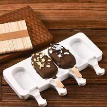 1 件可重复使用的硅胶冰淇淋模具 - 4/8 腔，易于脱模，DIY 冰棒制作器，适用于制作巧克力、冰棒、冰淇淋 - 附带 50 根木棍 - 彩色 - 查看 3