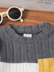 Fashionable Casual Striped Color Block Round Neck Pocket Decor Long Sleeve Top And Solid Color Pants Set With Hat, Comfortable - Multicolor - View 4