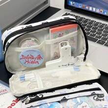 1个极简雪猫图案铅笔盒，大容量学生文具包，卡通可爱零钱包化妆品收纳袋