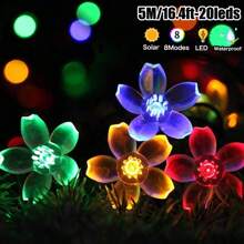 1 Pack Solar Garden String Lights,Outdoor Waterproof Fairy Lights 20/50/100 LED Solar Flower String Lights - 8 Lighting Modes Fancy Lights For Garden, Patio, Fence, Christmas Tree. Atmosphere Lights . For Outdoor Yard ,Patio ,Balcony ,Fence, Staircase, Lawn Decoration Christmas, Halloween, New Year And Holiday Decoration (Multicolor/Purple/Warm White/White)