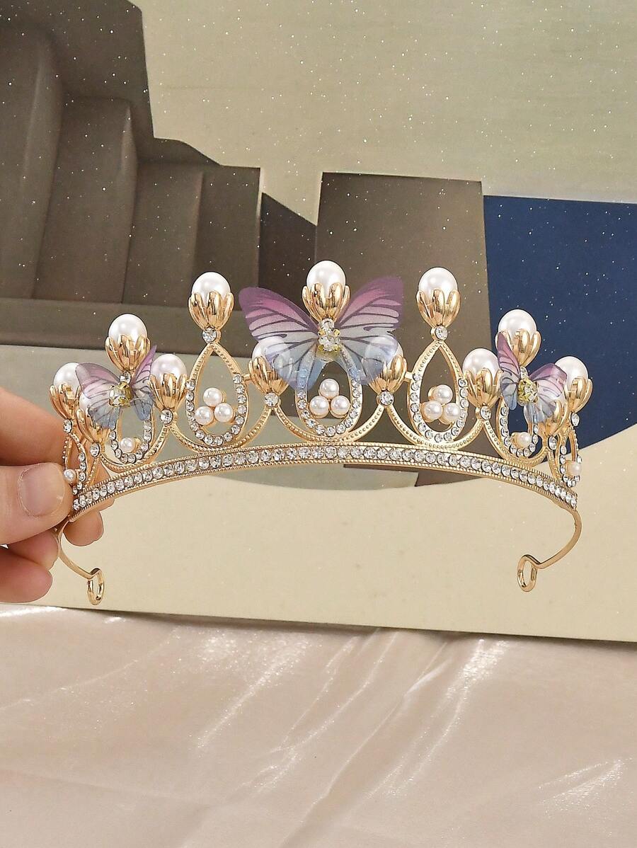1 Stück Prinzessinen-Stil Krone & Schmetterling Strass Haarschmuck, geeignet für Hochzeit, Braut, Party, Geburtstag und täglichen Gebrauch