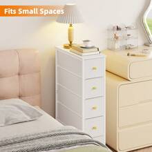 Tomnk 5 Drawer Narrow Dresser Storage Tower For Bedroom, Slim Dresser Chest Of Drawers With Steel Frame, Wood Top, Golden Knobs, White Dresser For Bedroom, Bathroom, Small Spaces, Laundry, Closet, White Back To School Dormitory Storage, Ideal Mother's Day Gift - 彩色 - 查看 3