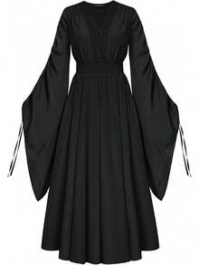 Halloween Costumes Renaissance Costume Women Fairy Dress Drawstring Bell Sleeve Long Dress With Pockets