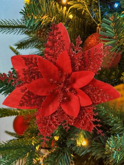 20 件 / 10 件 / 1 件圣诞树装饰、假花、可爱人造花、圣诞花、一品红、闪光人造圣诞花、假花、DIY 花环、家居装饰、婚礼派对、礼品装饰、节日派对装饰、圣诞节/节日/季节性/婚礼圣诞树装饰、闪闪发光的冬季灌木装饰（红色）