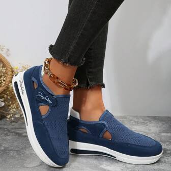 Women's Breathable Knit Sneakers, Hook And Loop Design, Versatile Casual Shoes Suitable For All Seasons And Outdoor Activities