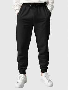 Men's Plain  Sweatshirt And Pants Set, Various Colors, No Print - Black - View 3