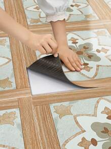 4/10 件装北欧复古风格地板贴纸，即撕即贴防水自粘式防水乙烯基地板，可拆卸地板砖 DIY 地板适用于厨房、餐厅、卧室和浴室地板砖客厅装饰房间装饰家居装饰壁纸墙纸地板砖自粘式地板砖剥离粘贴 - 彩色 - 查看 2