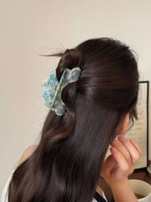 1 Peça Clipe de Cabelo Floral Vintage, Incrustado com Strass Verdes, Acessório de Cabelo Elegante e Clássico com Pétalas, Adequado para Uso Diário, Acessórios de Cabelo para Viagens de Férias