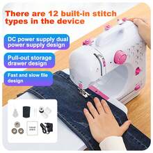 12-Stitch Pink Mini Electric Sewing Machine - Double Thread Household Sewing Machine, UK 220V - UK Plug(220-240V) - View 6