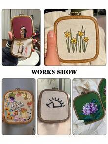 多件复古风格棕色仿木纹绣花箍，各种形状，采用优质 ABS 和 PVC 材料制成，配有金属挂钩，防碎，配有 16 根针，适用于家居装饰和刺绣 - 棕色 - 查看 8