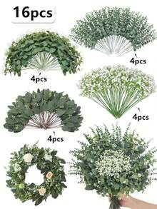 60Pcs 4 Kinds Babys Breath Mixed Eucalyptus Leaves Artificial Flowers For Wedding Vase Bouquet Floral Arrangement Decor Gifts Birthday Graduation, Eucalyptus Stem Artificial Eucalyptus Leaf Stem, Eucalyptus Stem Decoration Fake Green Stem Green Decoration Artificial Flower Bulk For Home And Office Use Artificial Flower Bouquet Center Piece Wedding Decoration Christmas Decoration