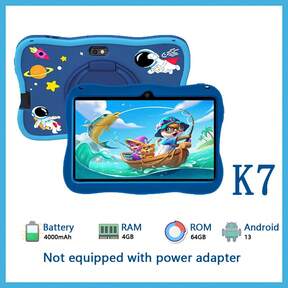 BDF Tablet per bambini da 7 pollici con 4GB di RAM e 64GB di ROM, tablet Android 13 con funzione WIFI, protezione dello schermo, software di controllo parentale, software per applicazioni educative, custodia in silicone antiurto, custodia in silicone a forma di astronauta, regali per il Ramadan (senza adattatore di alimentazione)