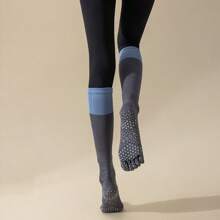 A Pair Of Women's Winter Yoga Five-Toe Socks, Knitted Fabric, Anti-Slip Pilates Leggings, Calf Socks Ballet, Only Hand-Washable, Suitable For Fitness And Young People, Running, Yoga, Fitness, Cycling, Middle Calf Compression Socks