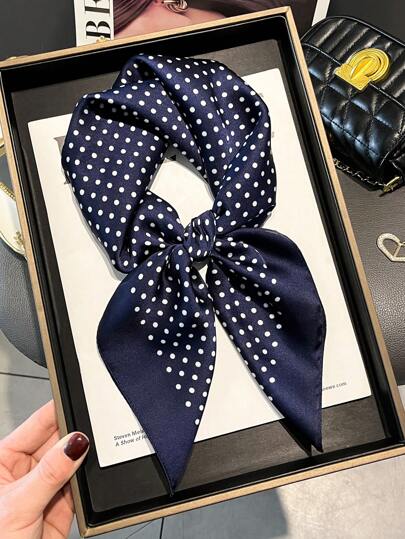 1pc Women Elegant Vintage Polka Dot Printed Bandana,Thin Style Satin Square Faux Silk Scarf,Boho Vintage Casual Women's Neck Scarf,Shawl,Light And Thin Comfortable Women's Bandana,For Daily Wear And Outing In Spring And Summer