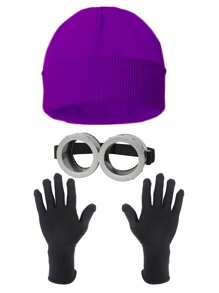 D EXCEED 3/4/5 pièces Accessoires de costume d'Halloween pour adultes - Bonnet jaune / Lunettes de protection / Gants / Bretelles pour se costumer à Halloween, bal de promo