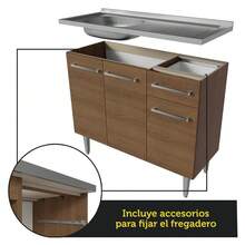 Compact Kitchen Cabinet 137cm With Steel Countertop Emilly Madesa 08 Rustic Color - Brown - View 6