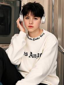 2pcs/Set Teenage Boys' Los Angeles Letter Print Sweatshirt And Sweatpants Suit, Casual Fashion Outfit For Spring, Autumn & Winter