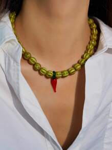 1 pieza Collar colgante de cerámica con diseño de calabaza, pulpo, estrella de mar o cactus en estilo de moda y dibujos animados, piezas únicas pintadas a mano, adecuado para hombres y mujeres, uso diario, festivales, citas, regalos