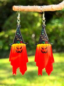1 Pair Halloween Ghost & Wizard Hat Acrylic Pendant Earrings, Double-Sided Print, Spooky Festival Decor Earrings