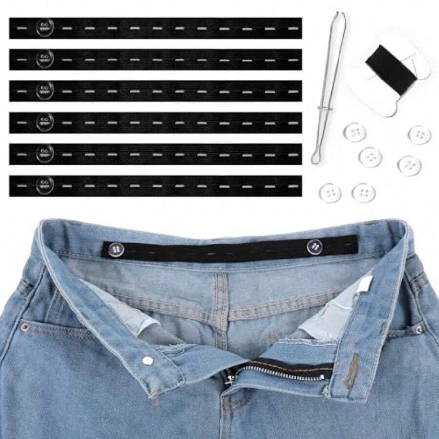 6 Pcs Waist Tightener For Pants Women Jeans Button Tightener Pants Adjuster Waist Tightener Jeans Waist Tightener Jean Button Waist Tightener Suitable Elastic Waist Extenders For Women Men Black - 黑色 - 查看 1