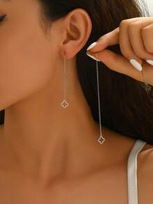 1 Pair Simple Geometric Round Hoop Earrings, Elegant Tassel Stainless Steel Circle Chain Dangle Earrings, Valentine's Day Gift - Yellow Gold - View 6