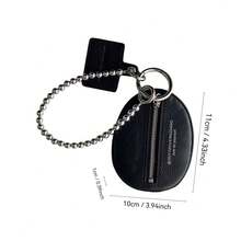 1 件黑色 PU 皮革钥匙扣袋，配时尚银色珠链装饰，迷你多用途袋，贴心的节日礼物 - 黑色 - 查看 11