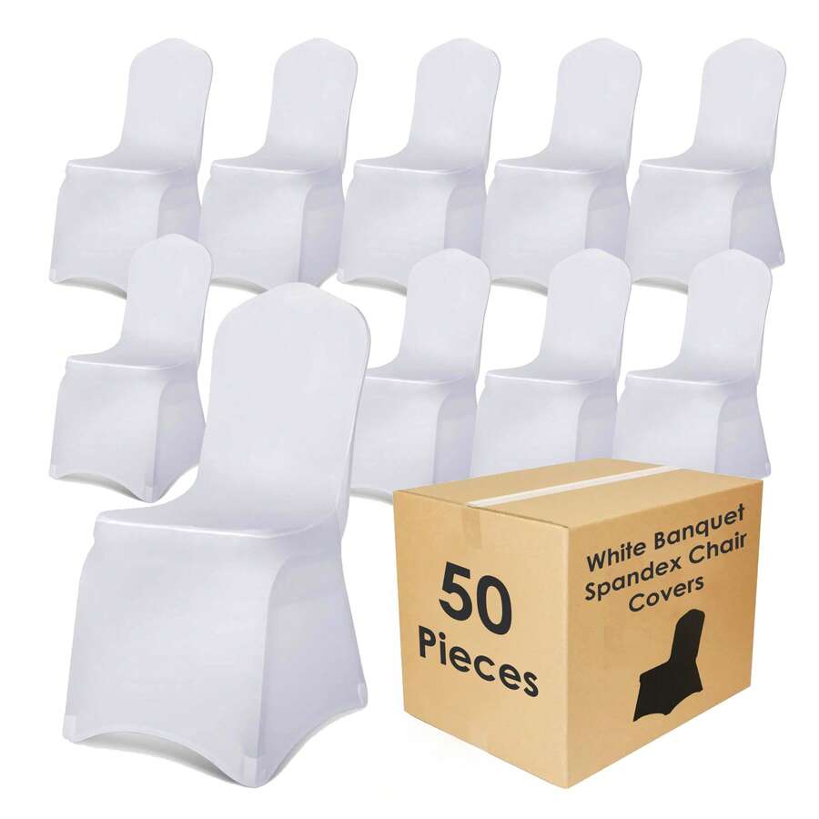 Craft And Party, 10/50pcs White Spandex Chair Covers, Stretch Spandex Banquet Chair Covers Washable Fitted Chair Slipcovers Protector For Party, Wedding, Holidays, Banquet - trắng - Xem 1