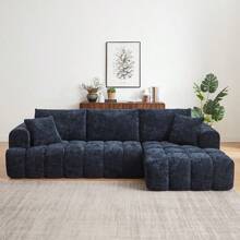 YOGLAD L-Shaped Sectional Sofa With Chaise, Boneless Sofa With Modern Minimalist Design, Chenille Fabric Luxury Modular Sofa Couch For Living Room, No Assembly Required, Convertible Sleeper Sofa Bed, Plush Sponge & Pocket Spring Support, Soft Cloud Couch, Apartment Furniture, Dark Blue - Dark Blue (Right Facing Chaise) - 查看 1