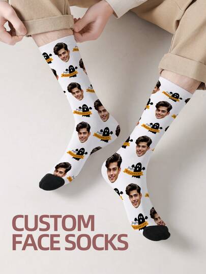 1 Pair Custom Face Socks, Custom Photo Sock, Custom Printed Socks, Personalized Funny Face Socks, Custom Picture Socks, Put Any Face On The Socks, Anniversary Gift, Valentine Gift, Birthday Gift, Wedding Gift, Mother's Day Gift, Father's Day Gift, Best Friend Gift Halloween