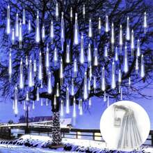 LED Meteor Shower String Lights, Battery Powered, 8-Tube Christmas Tree Hanging Decor, Suitable For Holiday Lighting, Christmas, Halloween, Wedding, Yard, Home Decoration