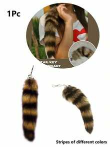 1 pieza Cola de zorro esponjosa llavero, Llavero con cola de mapache peludo, Colgante de bolso, Llavero de fiesta de moda con pompón, Llavero decorativo con cola, Adecuado para cosplay, Fiesta infantil y de niñas - Marrón - Ver 2