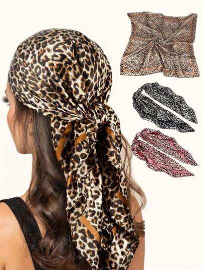 发带女式吸汗带豹纹街头风格缎面大头带围巾（可用作围巾、腰带）发饰时尚发带秋季配饰秋冬度假装女士