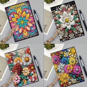 1 Set Kit de Pintura de Diamantes de Forma Especial DIY - Diseño Floral en Piel de PU, Cuaderno de Pintura de Diamantes de Cristal Rhinestone, Tamaño Inalámbrico 20.8cm*14.5cm/8.18in*5.7in, Diario Artesanal para Escribir y Pintar en Casa, Oficina y Viajes