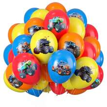 Ramo de globos de látex con estampado de camión colorido de 12 pulgadas en rojo, amarillo, azul y naranja, adecuado para fiestas de camiones monstruo para niños, baby shower, boda y suministros para fiestas de cumpleaños