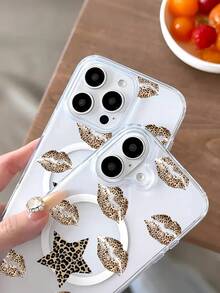 Leopard Lip Print Pattern Premium Magnetic Phone Case For Compatible With IPhone 16e/16/15/14/13/12/11/ProMax/Pro/Plus/XSMax/XS/X, For Compatible With Samsung Galaxy S22/S23/S24/S25/Plus/FE/Edge/Ultra,Fashion Female Summer Unique Cases Transparent Shockproof Anti-Drop Ultra-Thin Design Acrylic+Tpu Hard Back Non-Yellowing Clear Protection Cover Men Casing Girl Women Ultimate Protective Fundas Para Protectores De Celulares Accessories Friend Gift Aesthetic Protector Forro De Teléfono - 無色 - 查看 6