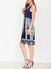 Vintage Boho Sleeveless Summer Mint Pink Color Block Shift Short Swing Aline Southern Dress | 1 XL - 3 XL Plus - Navy & Green - 查看 8